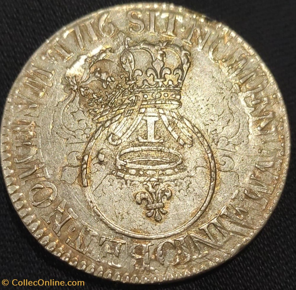 Ecu vertugadin 1716 C Caen Louis XV monnaies france royales ecu vertugadin 1716 c caen louis xv