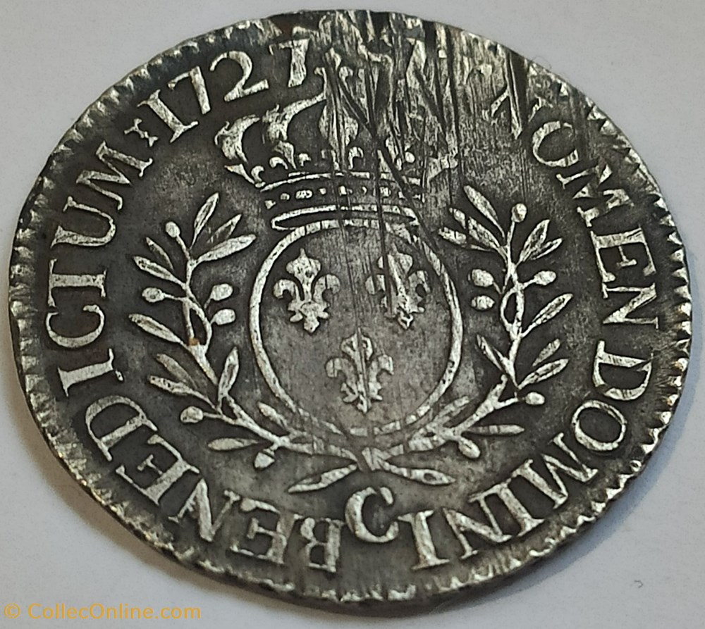 Cinquième d'Ecu aux branches d'olivier 1727/6 C Caen Louis XV 2 monnaies france royales cinquieme ecu aux branches olivier 1727 6 c caen louis xv