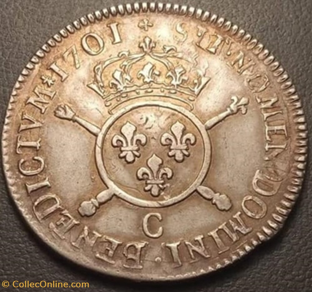 Demi Ecu aux Insignes Louis XIV 1701 C Caen monnaies france royales demi ecu aux insignes louis xiv 1701 c caen