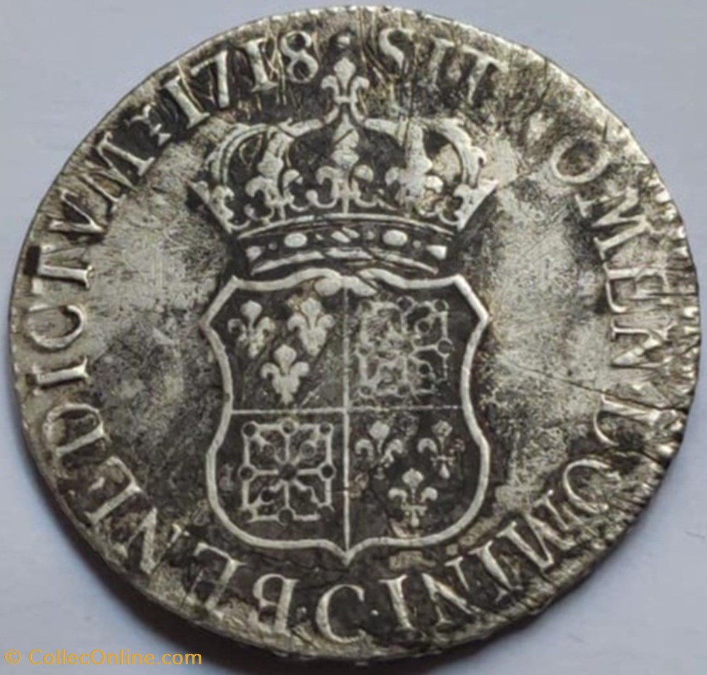 Ecu de France Navarre 1718 C Caen Louis XIV monnaies royales ecu de france navarre 1718 c caen louis xiv