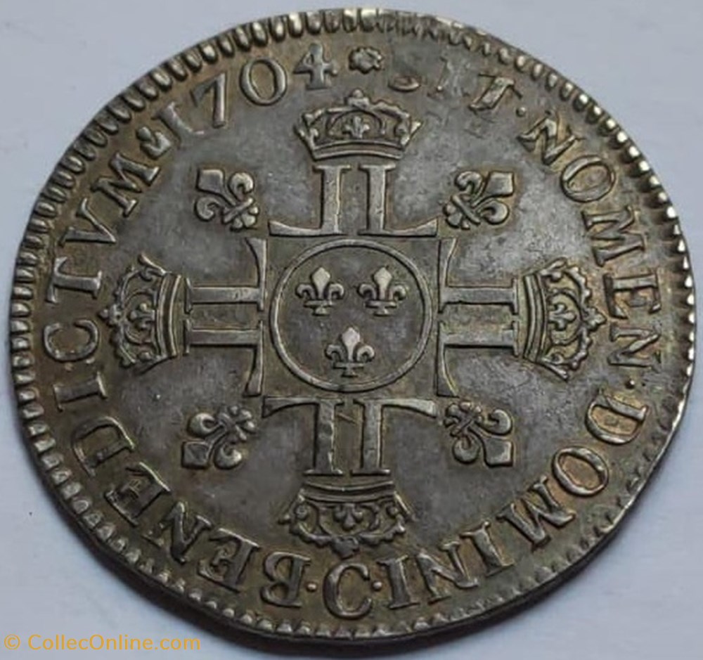 Demi Ecu aux 8 L 1704 C Caen Louis XIV monnaies france royales demi ecu aux 8 l 1704 c caen louis xiv