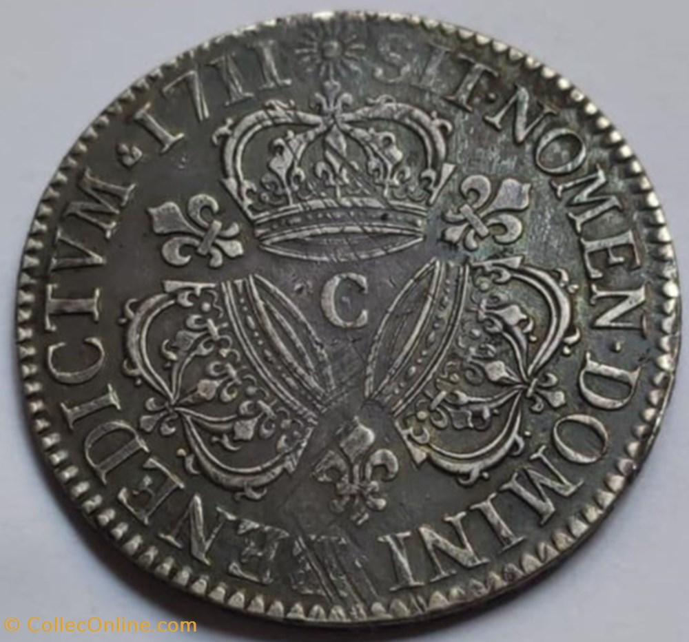 Ecu aux trois couronnes Louis XIV 1711 Caen TTB+ monnaies france royales ecu aux trois couronnes louis xiv 1711 caen ttb