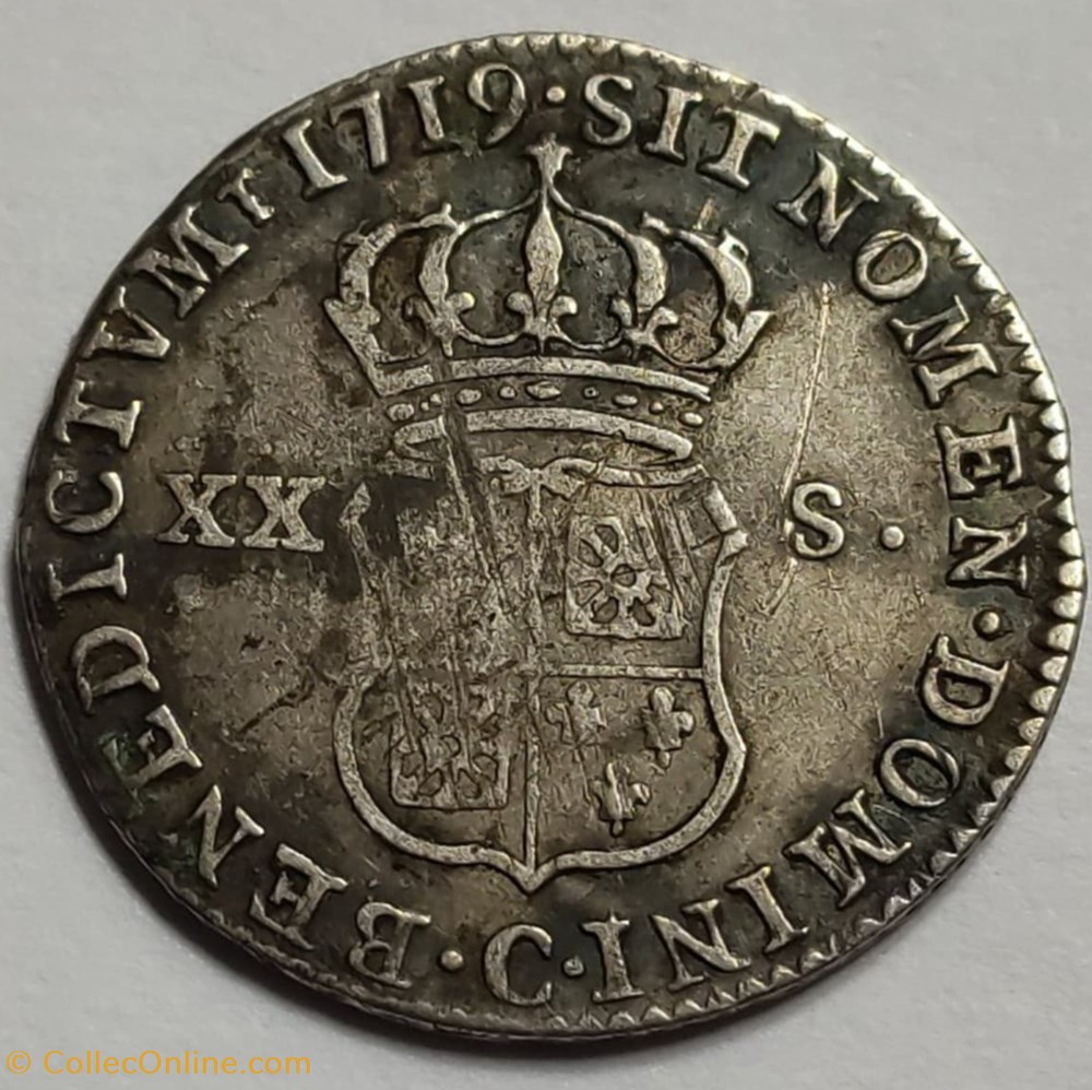 1/6 Ecu (XX - S) de France et Navarre 1719 C Caen Louis XV monnaies royales 1 6 ecu xx s de france et navarre 1719 c caen louis xv