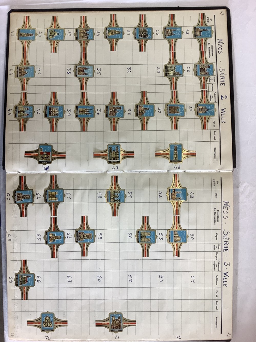 Importante collection de bagues de cigare, environ 2000 pièces, classées par thème, collées sur un grand cahier de comptabilité, dimensions 40,5 x 30,5 cm, le tout en bel état monnaies importante collection de bagues de cigare environ 2000 pieces classees par theme collees sur un grand cahier de comptabilite dimensions 40 5 x 30 5 cm le tout en bel etat