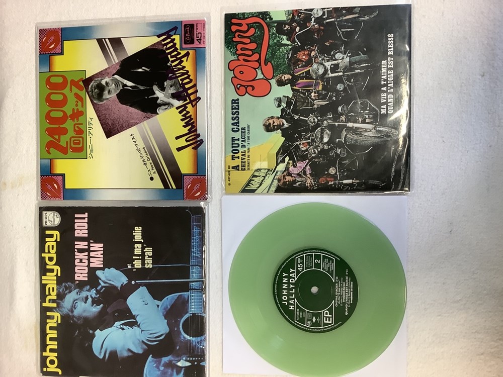 monnaies 8 vinyles 45 t johnny hallyday dont edition japonaise et a tout casser disque de couleur verte