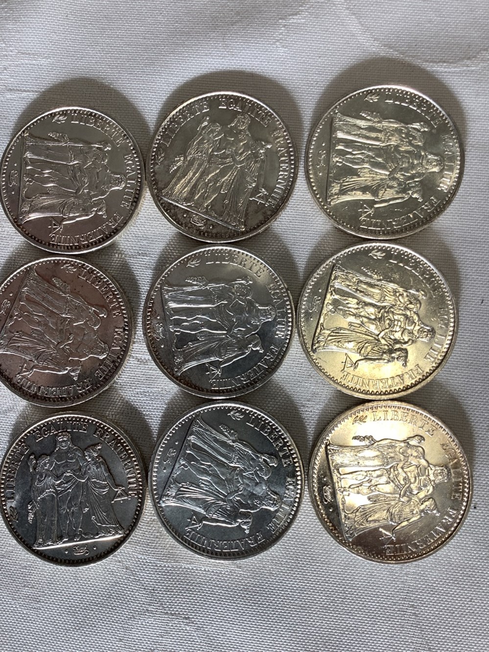 9 pièces 10 frs argent Hercule, 1965 à 70 monnaies 9 pieces 10 frs argent hercule 1965 a 70