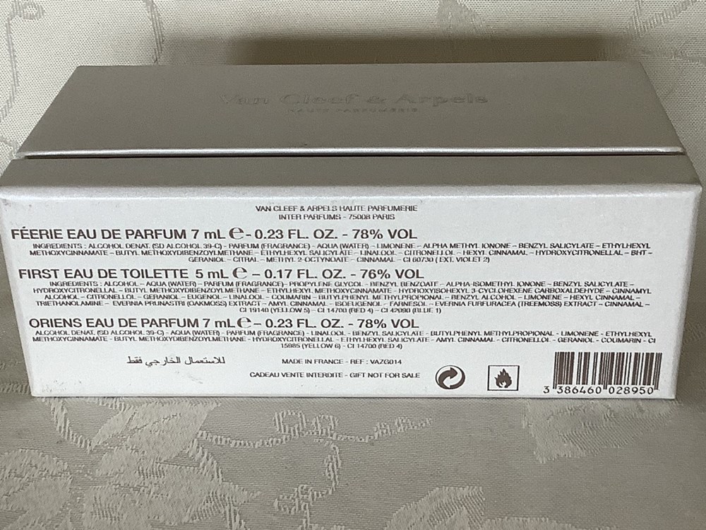 Coffret Miniatures « Van Cleef & Arpels » Haute Parfumerie, 3 parfums « Féerie eau de parfum » 7mL, « First eau de toilette » 5mL et Oriens eau de parfum 7mL. Dans leur boîte. A l’état neuf, quelques traces sur la boîte et Coffret ouvert sans blister. Les 3 monnaies coffret miniatures van cleef arpels haute parfumerie 3 parfums feerie eau de parfum 7ml first eau de toilette 5ml et oriens eau de parfum 7ml dans leur boite a l etat neuf quelques traces su