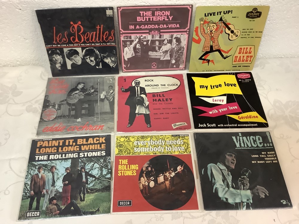 Lot de 10 vinyles 45 T rock, dont Les Beatles, Bill Haley, Eddie Cochran, Rolling Stones etc monnaies lot de 10 vinyles 45 t rock dont les beatles bill haley eddie cochran rolling stones etc