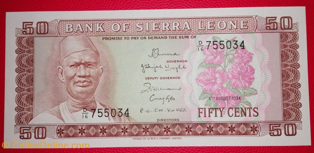 Sierra Leone P-04e 50 Cents 1984 billets afrique guinee sierra leone p 04e 50 cents 1984