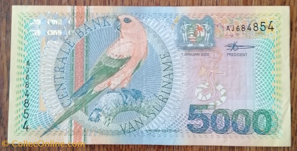 billet amerique du sud suriname 5 000 gulden surinam 2000