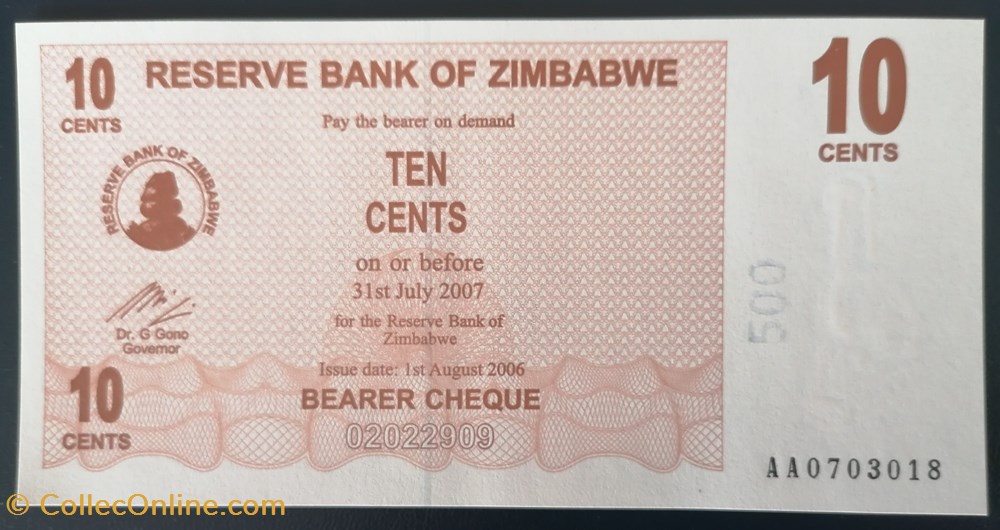 billet afrique zimbabwe p 035 10 cents 2007