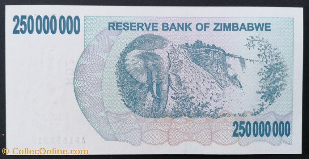 billet afrique zimbabwe p 059 250 million dollars 2008