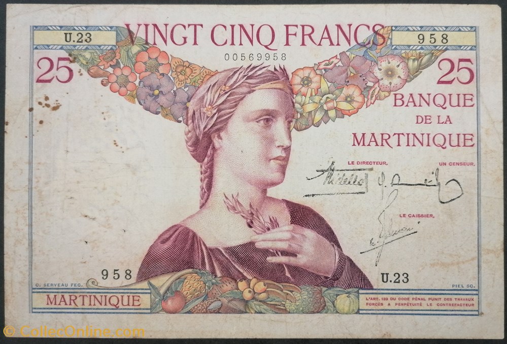 Martinique P-012a.2 25 francs 1930-45 ND billets amerique centrale et caraibes martinique p 012a 2 25 francs 1930 45 nd