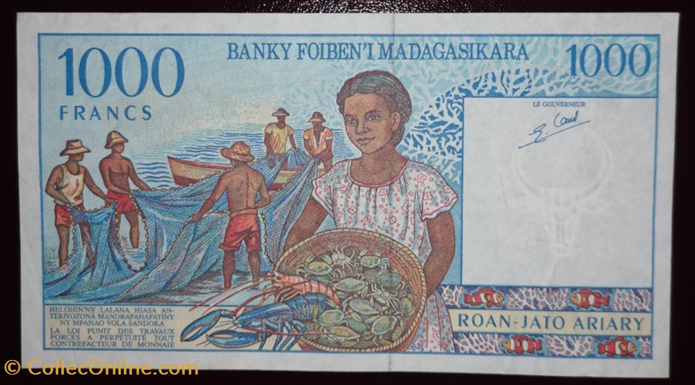 Madagascar P-076b 1000 francs 1995 billet afrique madagascar p 076b 1000 francs 1995