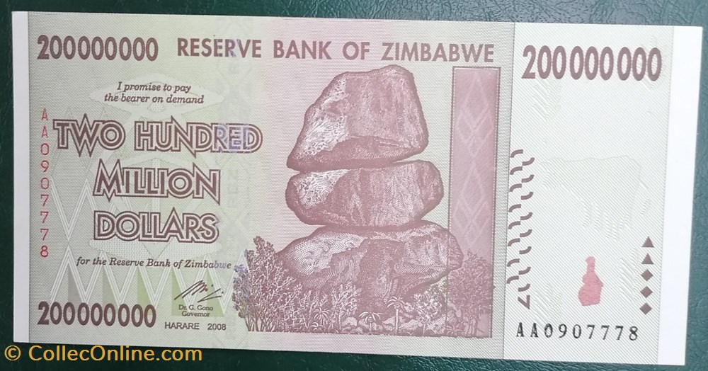 billet afrique zimbabwe p 081a 200 million dollars 2008