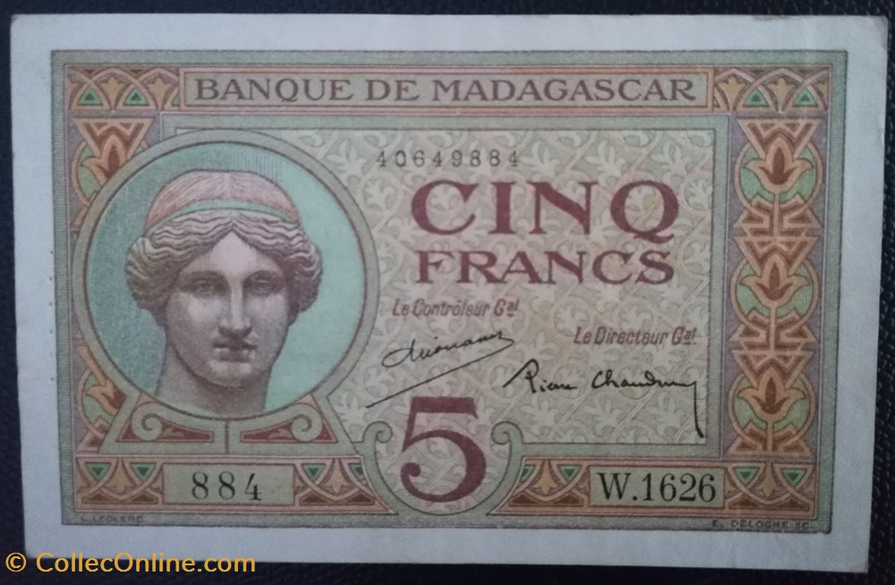 Madagascar P-035a.2 5 francs ND1937-1948 billet afrique madagascar p 035a 2 5 francs nd1937 1948