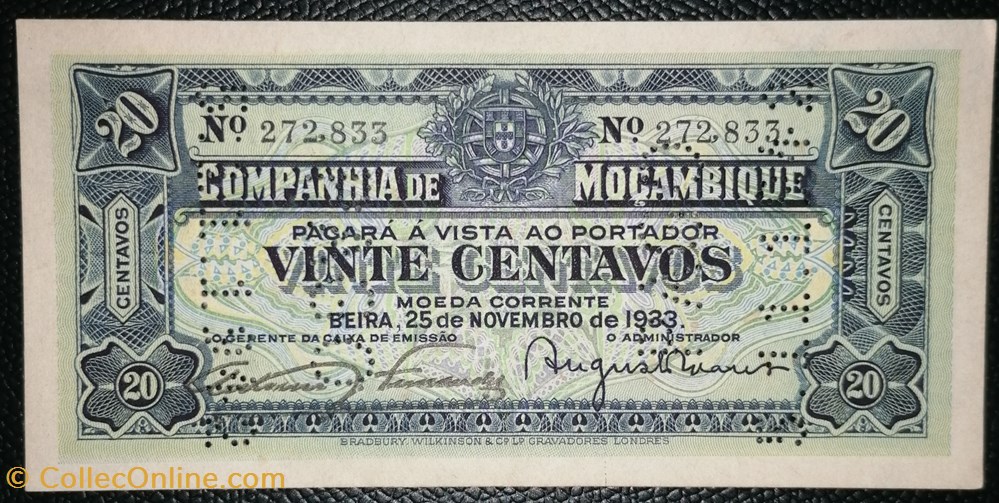 Mozambique P.R29 20 centavos Beira 1933 billet afrique mozambique p r29 20 centavos beira 1933