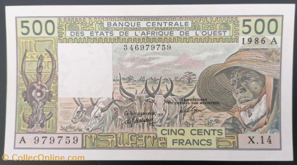 billets l afrique de ouest etats p 106 aj 500 francs 1986