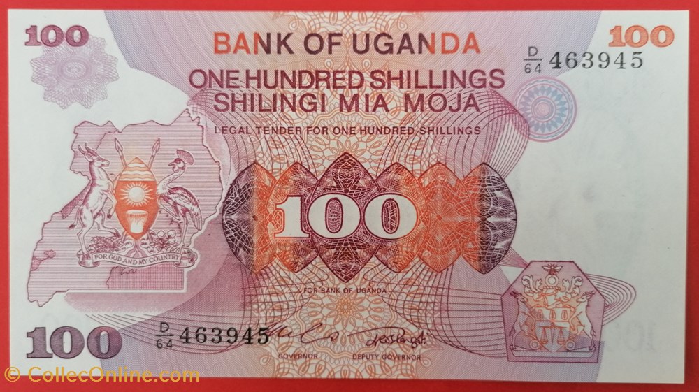 Ouganda P-019b 100 shillings 1982 billets afrique ouganda p 019b 100 shillings 1982