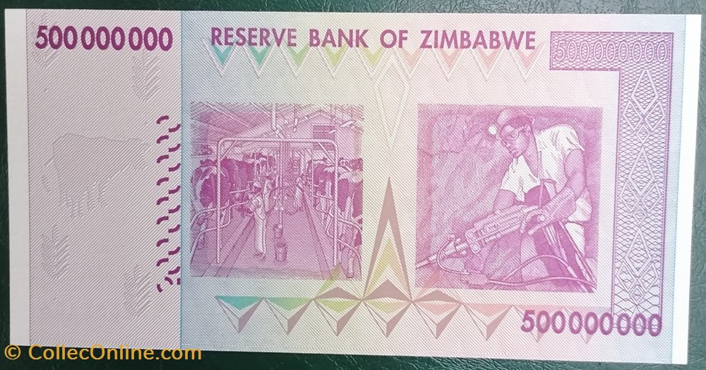 billet afrique zimbabwe p 082a 500 million dollars 2008