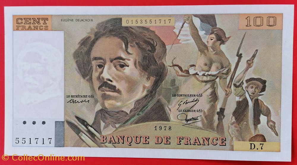 France P-154a.1 100 francs Delacroix 1978 billet europe france p 154a 1 100 francs delacroix 1978