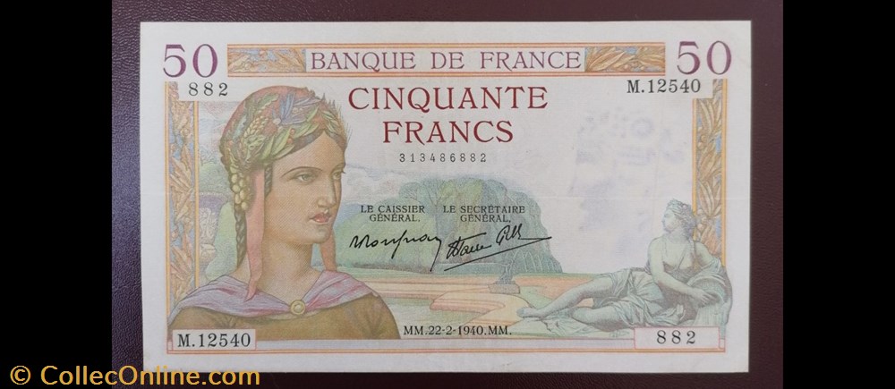 France P-085b34 50 francs Céres 1940 billet europe france p 085b34 50 francs ceres 1940