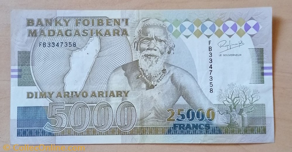 Madagascar P-074Aa 25000 francs - 500 Ariary (1993) billet afrique madagascar p 074aa 25000 francs 500 ariary 1993