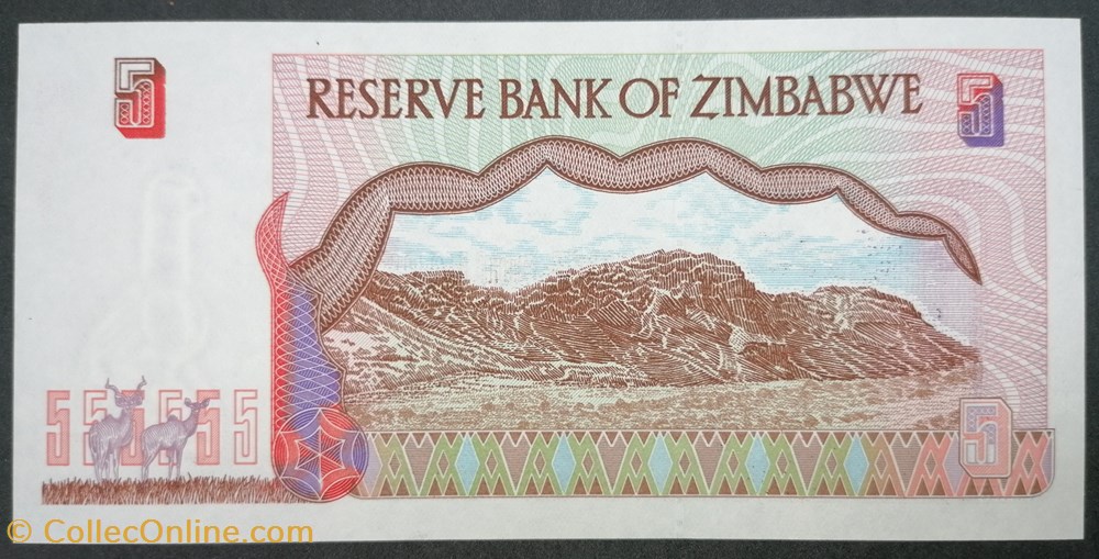 Zimbabwe P-005b 5 dollars 1997 billets afrique zimbabwe p 005b 5 dollars 1997