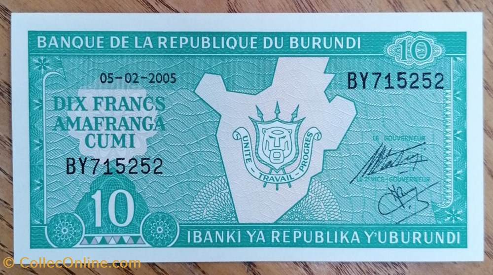Burundi P-033e.1 10 francs 2005 billet afrique burundi p 033e 1 10 francs 2005