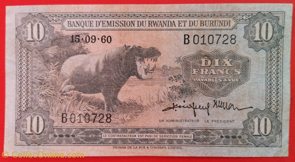 Rwanda Et Burundi P 02a 1 10 Francs 1960 Banknotes Africa Rwanda Et Burundi P 02a 1 10 Francs 1960 Banknotes Africa