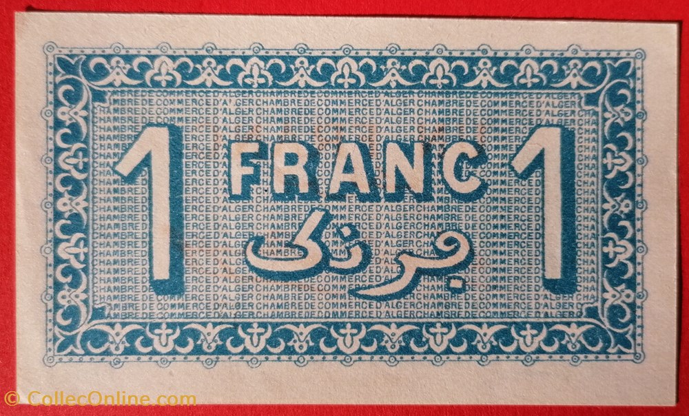 Algérie chambre de commerce d'Alger JP.137.20 1 franc 1921 billet afrique algerie chambre de commerce alger jp 137 20 1 franc 1921