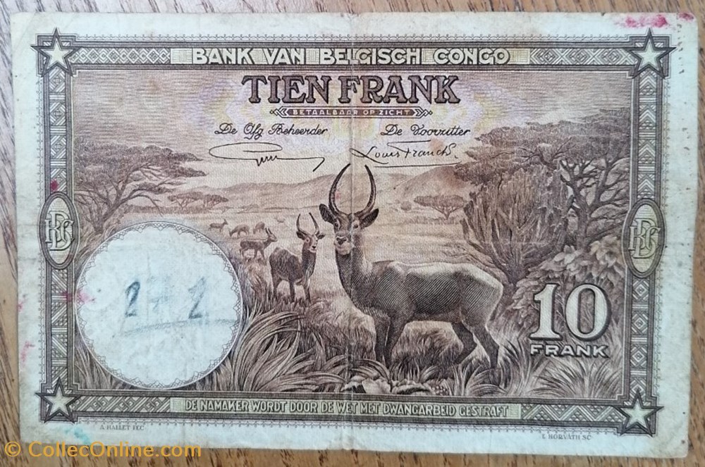 Congo Belge P-009 10 francs 1937 billet afrique congo belge p 009 10 francs 1937