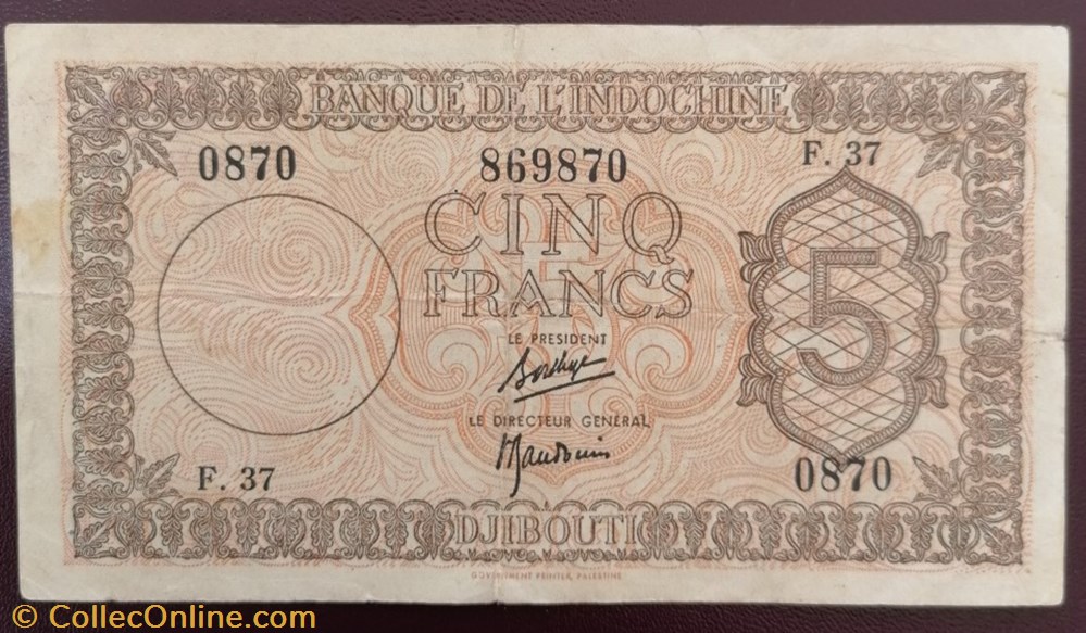 5 francs "Palestine" billet asie indochine 5 francs palestine