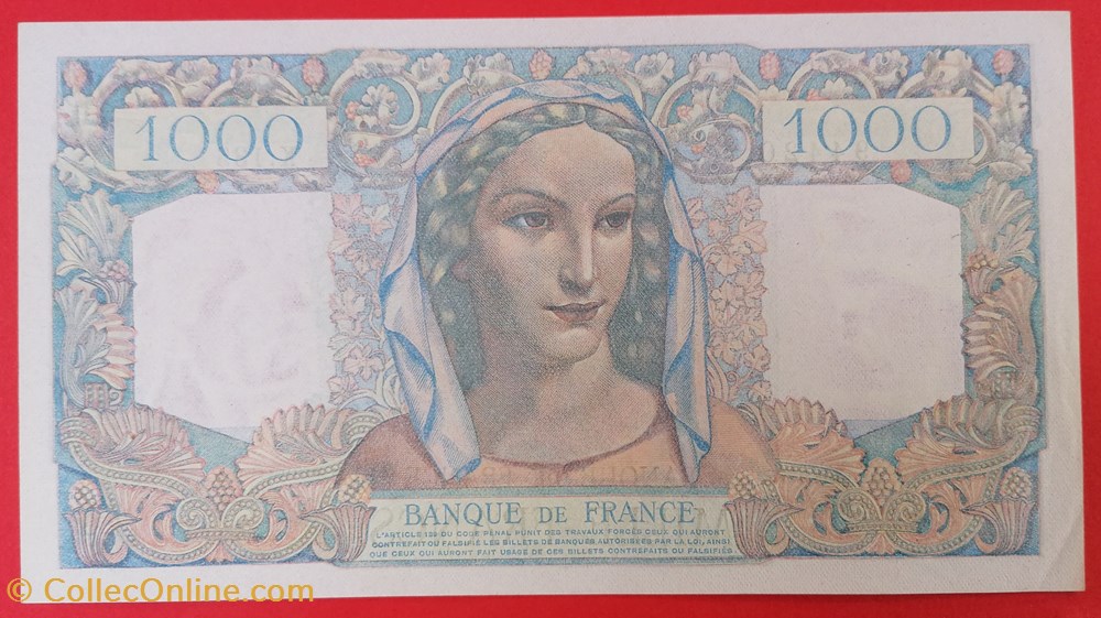 France P-130a 1000 francs Minerve et Hercule 1945 billet europe france p 130a 1000 francs minerve et hercule 1945