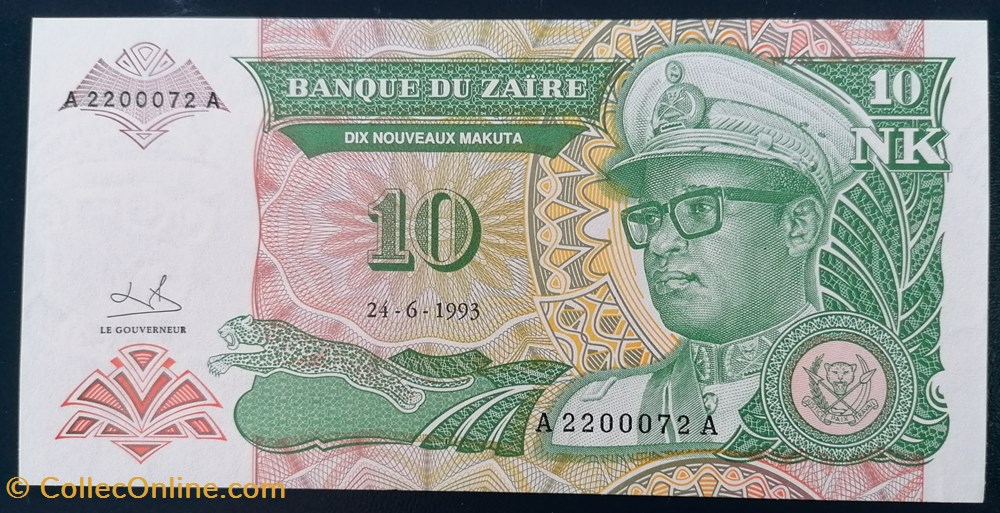 billet afrique zaire p 049 10 nouveaux makuta 1993