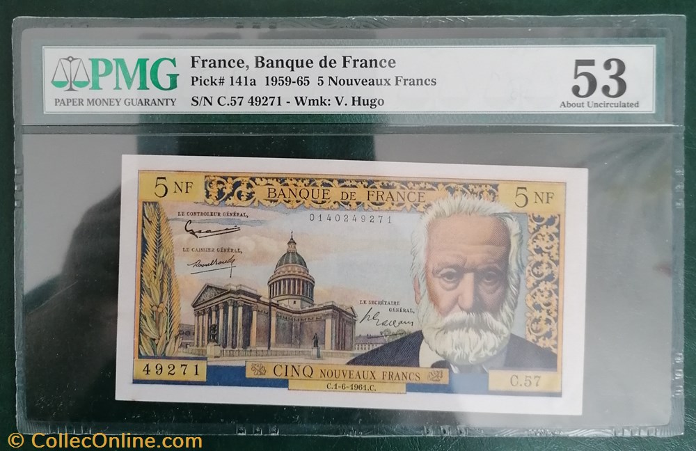 France P-141a 5 Nouveaux francs Victor Hugo 1961 billet europe france p 141a 5 nouveaux francs victor hugo 1961