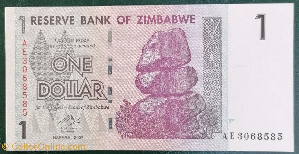 billets afrique zimbabwe p 065 1 dollar 2007