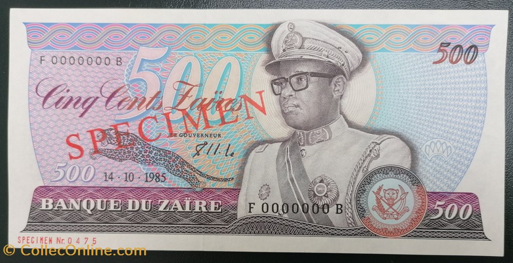 billets afrique zaire p 030bs 500 zaires 1985