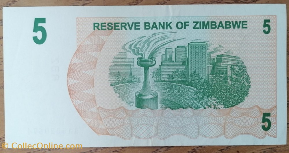 billet afrique zimbabwe p 038 5 dollars 2006