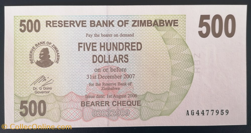 billet afrique zimbabwe p 043 500 dollars 2007