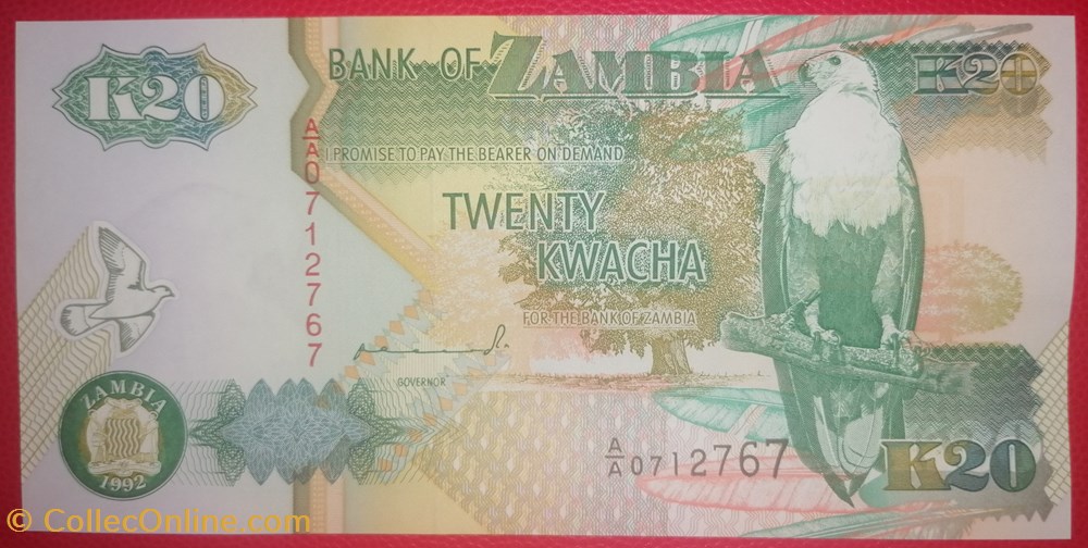 Zambie P-036a 20 Kwacha 1992 billets afrique zambie p 036a 20 kwacha 1992