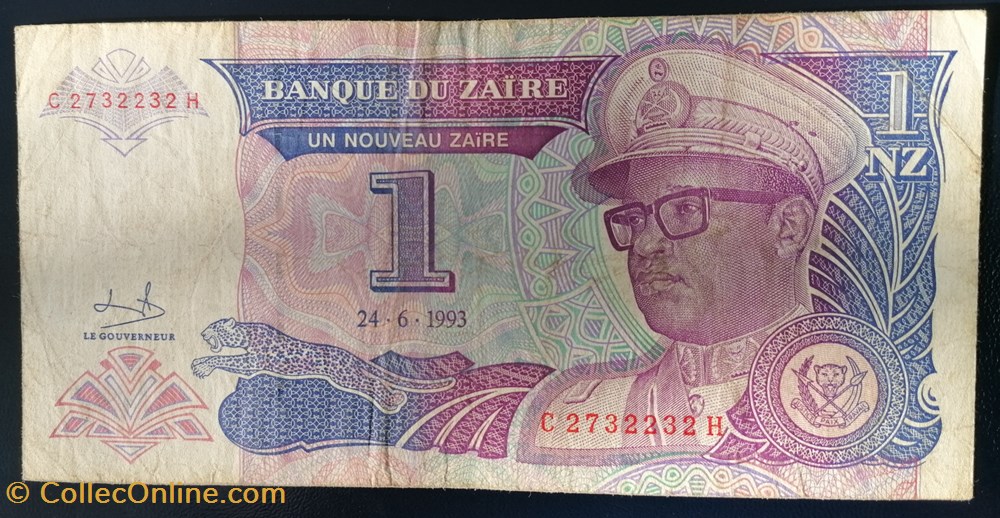 Zaïre P-052 1 nouveaux zaïre 1993 billet afrique zaire p 052 1 nouveaux zaire 1993