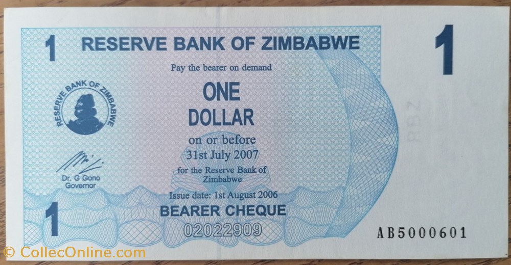 billet afrique zimbabwe p 037 1 dollar 2007
