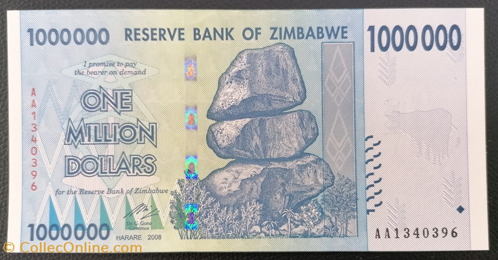 billet afrique zimbabwe p 077 1 000 000 dollars 2008
