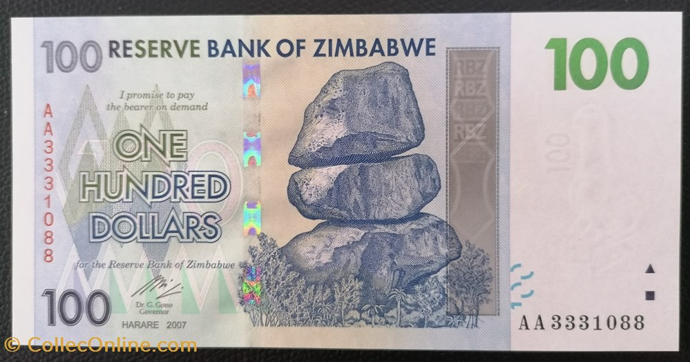 billet afrique zimbabwe p 069 100 dollars 2007