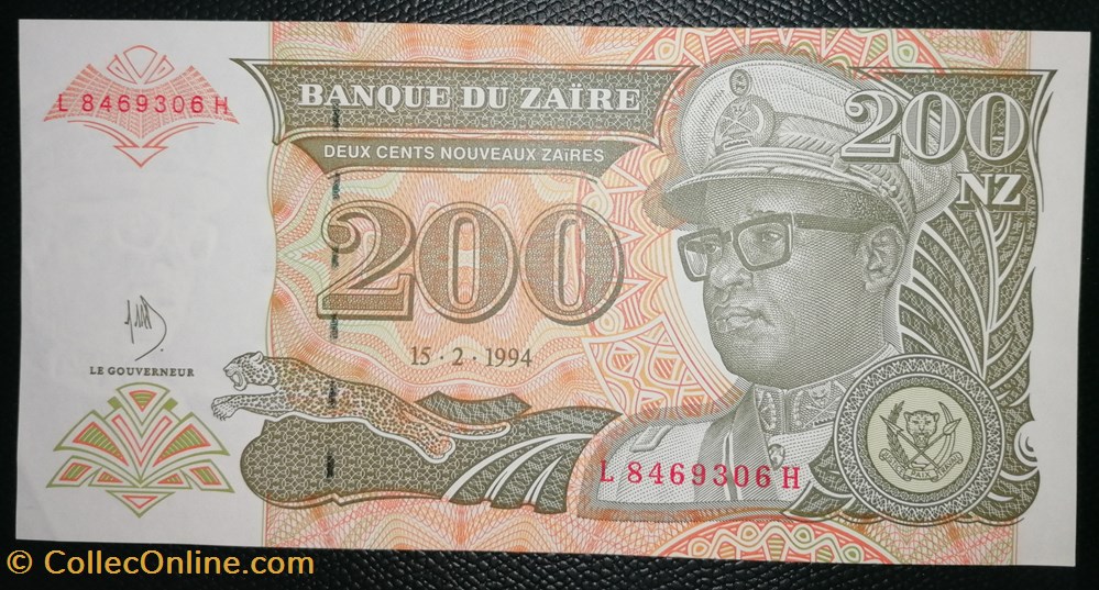 Zaïre P-062 200 nouveaux zaïres 1994 billet afrique zaire p 062 200 nouveaux zaires 1994