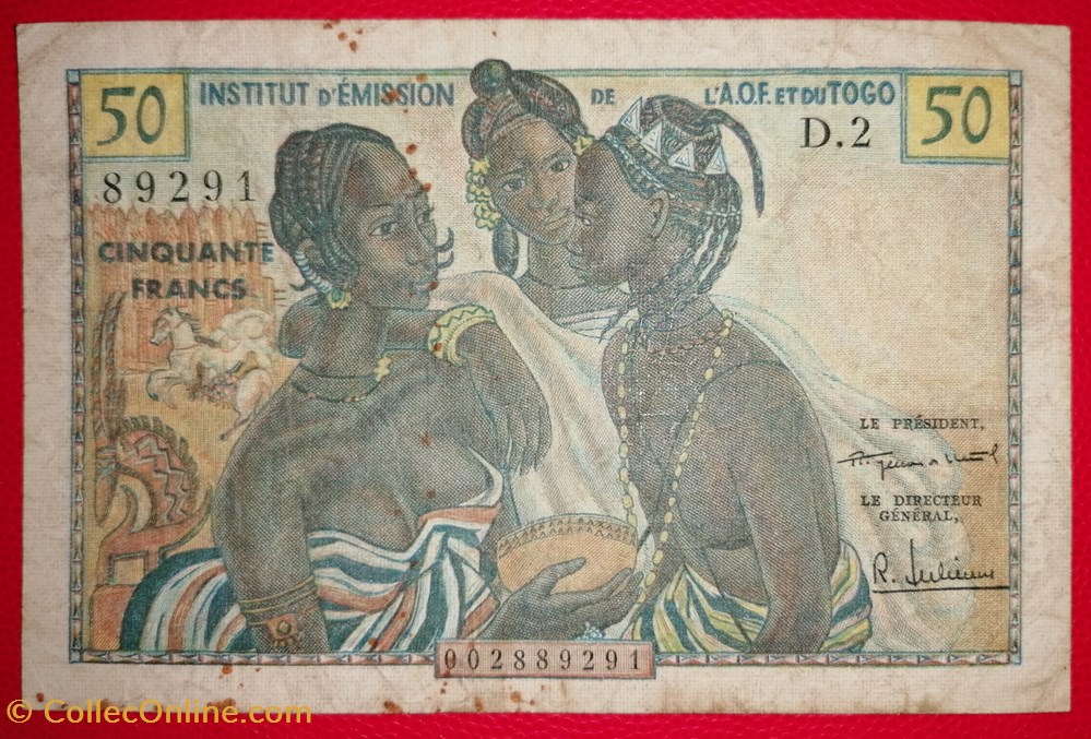 Afrique occidentale française P-045 50 francs ND1958 billets afrique occidentale francaise p 045 50 francs nd1958
