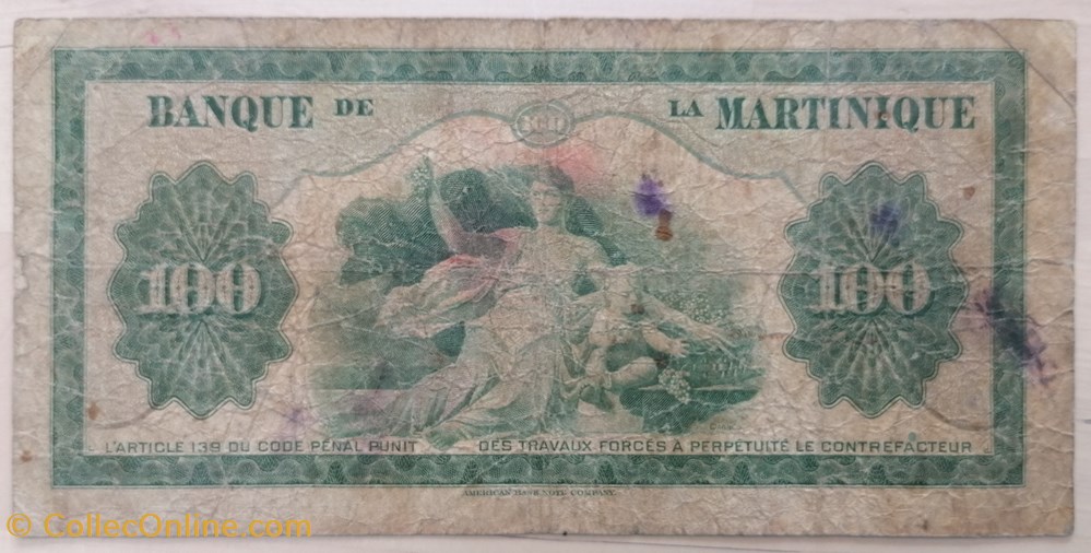 Martinique P-019 100 francs 1945 billets amerique centrale et caraibes martinique p 019 100 francs 1945