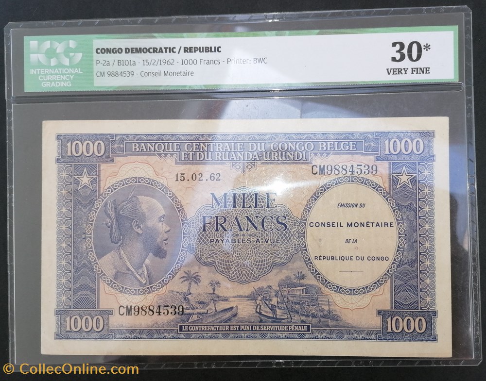 billets afrique democratique du congo republique p 002a 1000 francs 1962