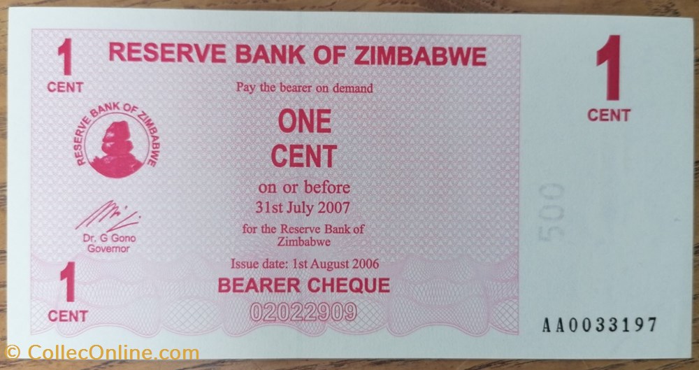 billet afrique zimbabwe p 033 1 cent 2006